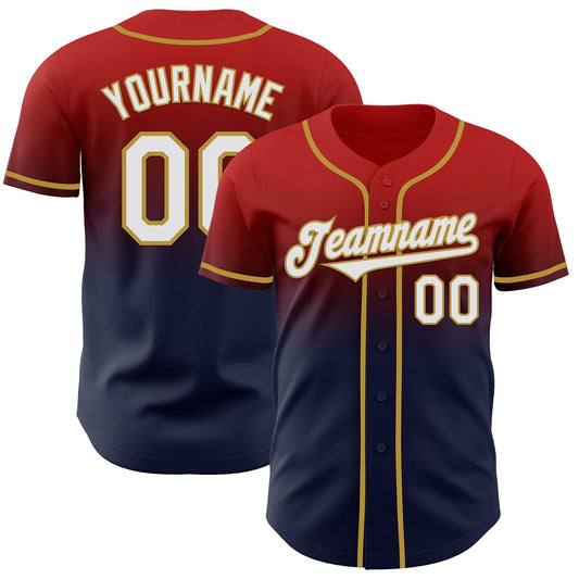 Custom Red Navy-Old Gold Authentic Fade Fashion Baseball Jersey - Sky-Custom