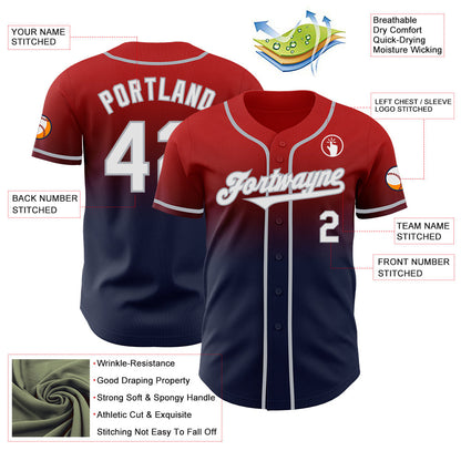 Custom Red Navy-Gray Authentic Fade Fashion Baseball Jersey - Sky-Custom