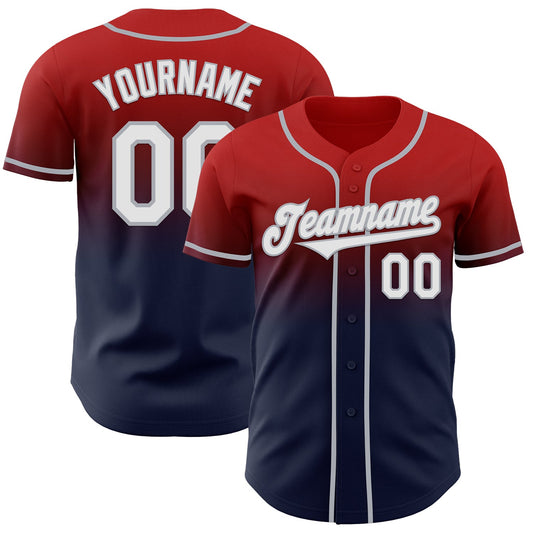 Custom Red Navy-Gray Authentic Fade Fashion Baseball Jersey - Sky-Custom