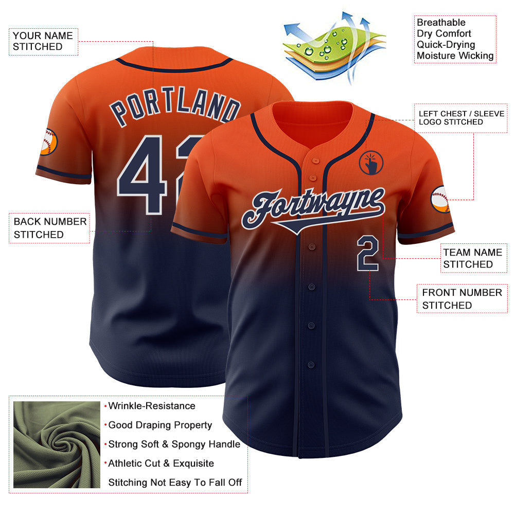 Custom Orange Navy-White Authentic Fade Fashion Baseball Jersey - Sky-Custom