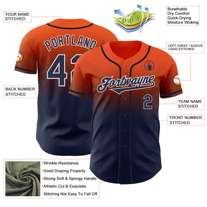 Custom Orange Navy-White Authentic Fade Fashion Baseball Jersey - Sky-Custom