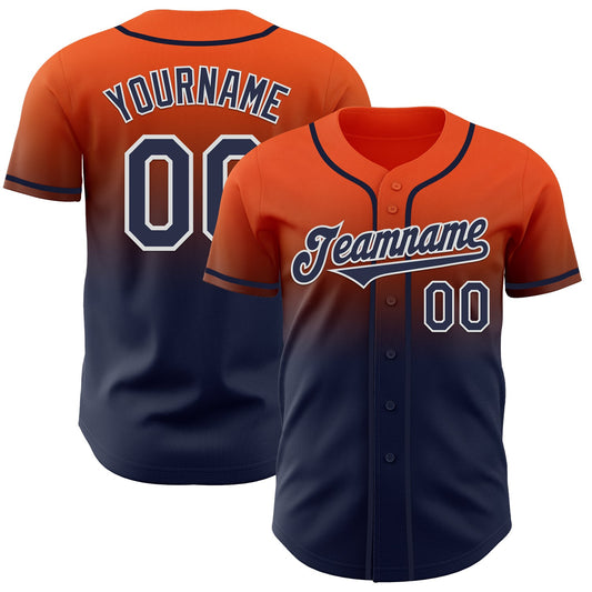 Custom Orange Navy-White Authentic Fade Fashion Baseball Jersey - Sky-Custom
