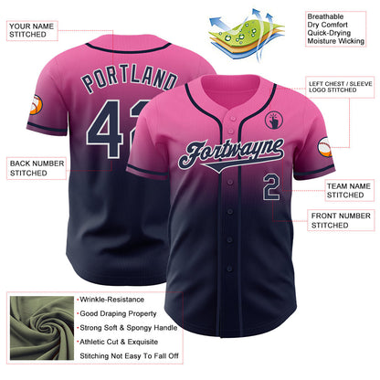 Custom Pink Navy-White Authentic Fade Fashion Baseball Jersey - Sky-Custom