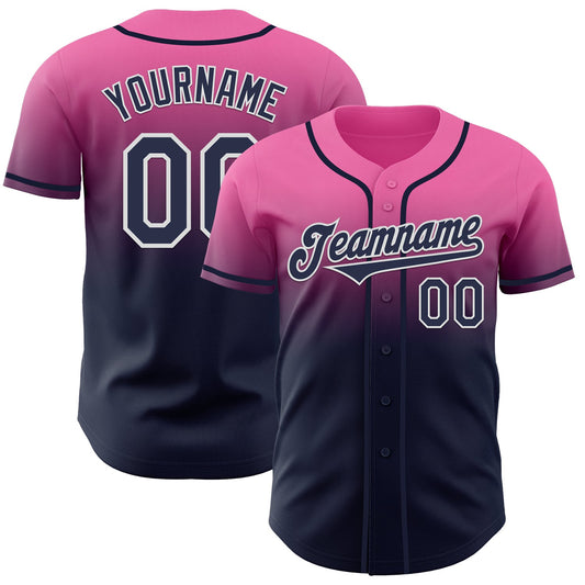 Custom Pink Navy-White Authentic Fade Fashion Baseball Jersey - Sky-Custom