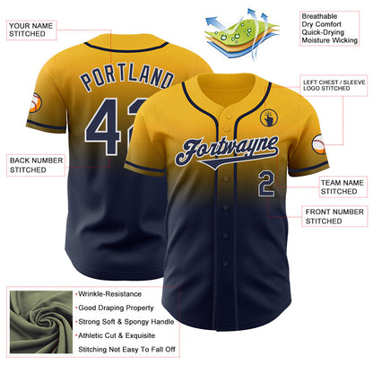 Custom Gold Navy-White Authentic Fade Fashion Baseball Jersey - Sky-Custom