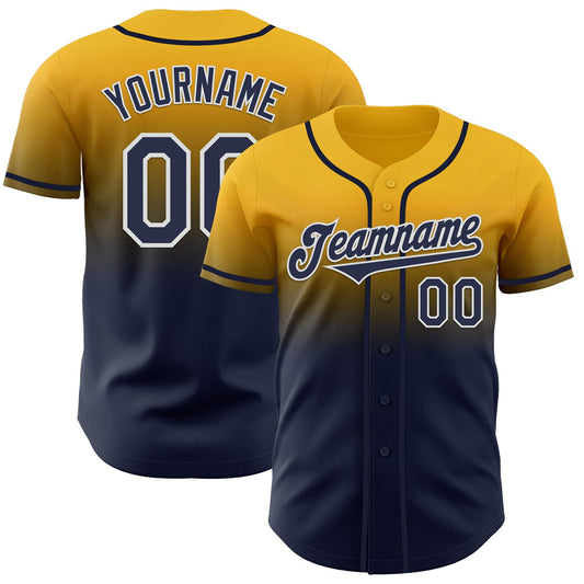 Custom Gold Navy-White Authentic Fade Fashion Baseball Jersey - Sky-Custom