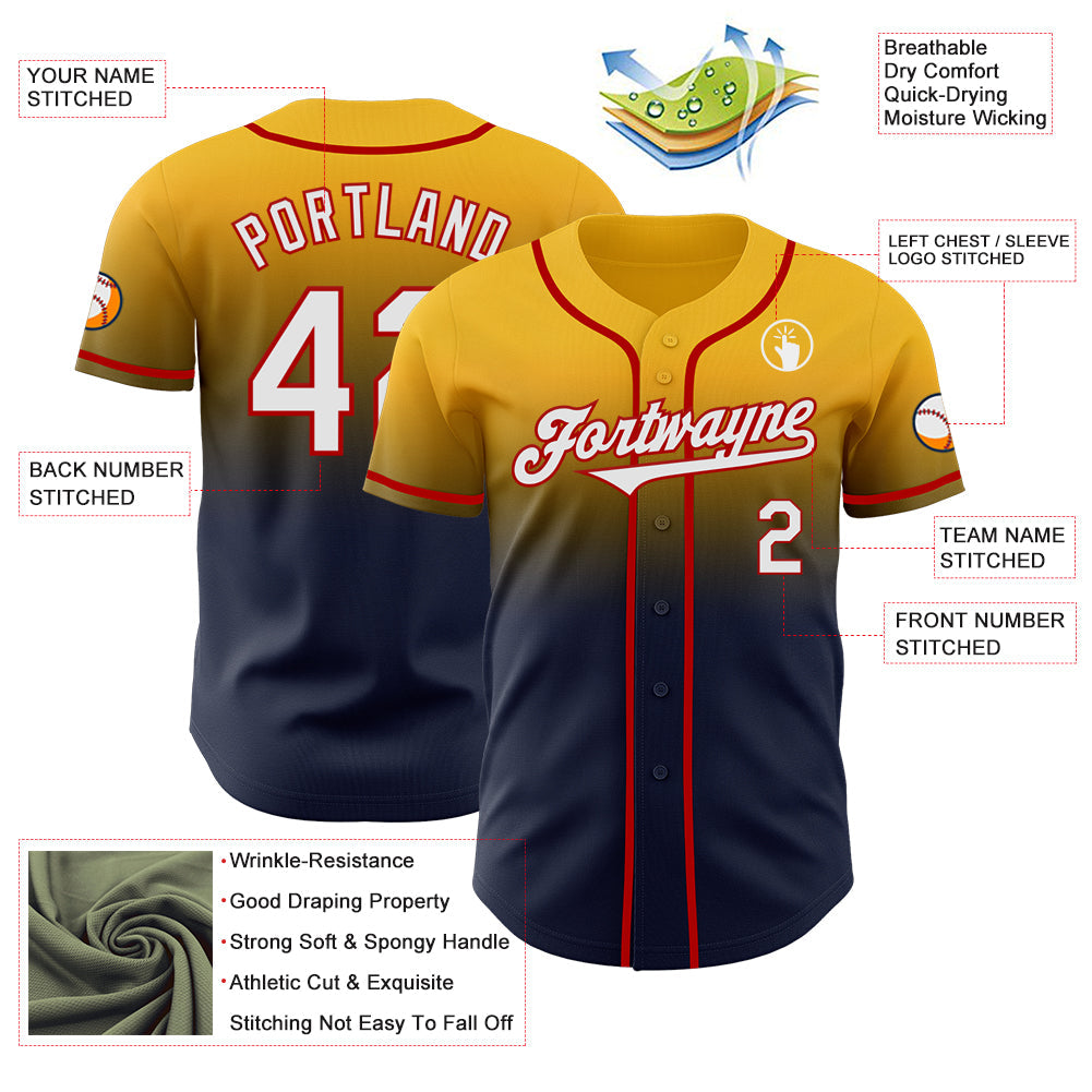 Custom Gold Navy-Red Authentic Fade Fashion Baseball Jersey - Sky-Custom
