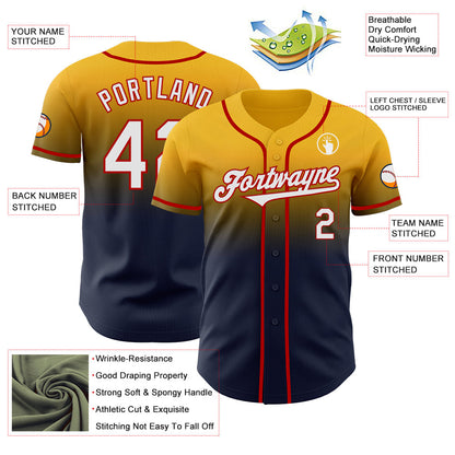 Custom Gold Navy-Red Authentic Fade Fashion Baseball Jersey - Sky-Custom