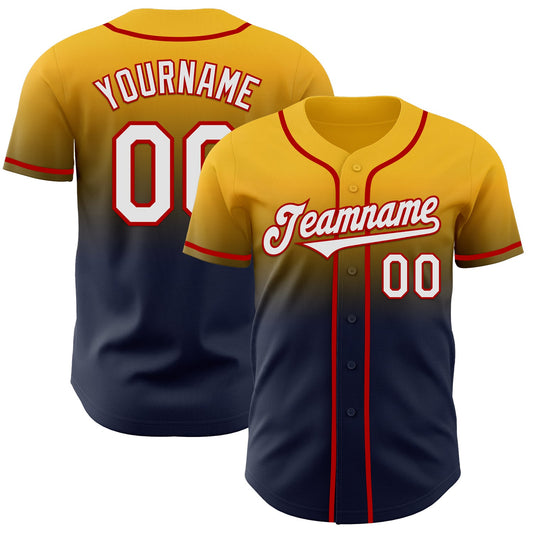Custom Gold Navy-Red Authentic Fade Fashion Baseball Jersey - Sky-Custom