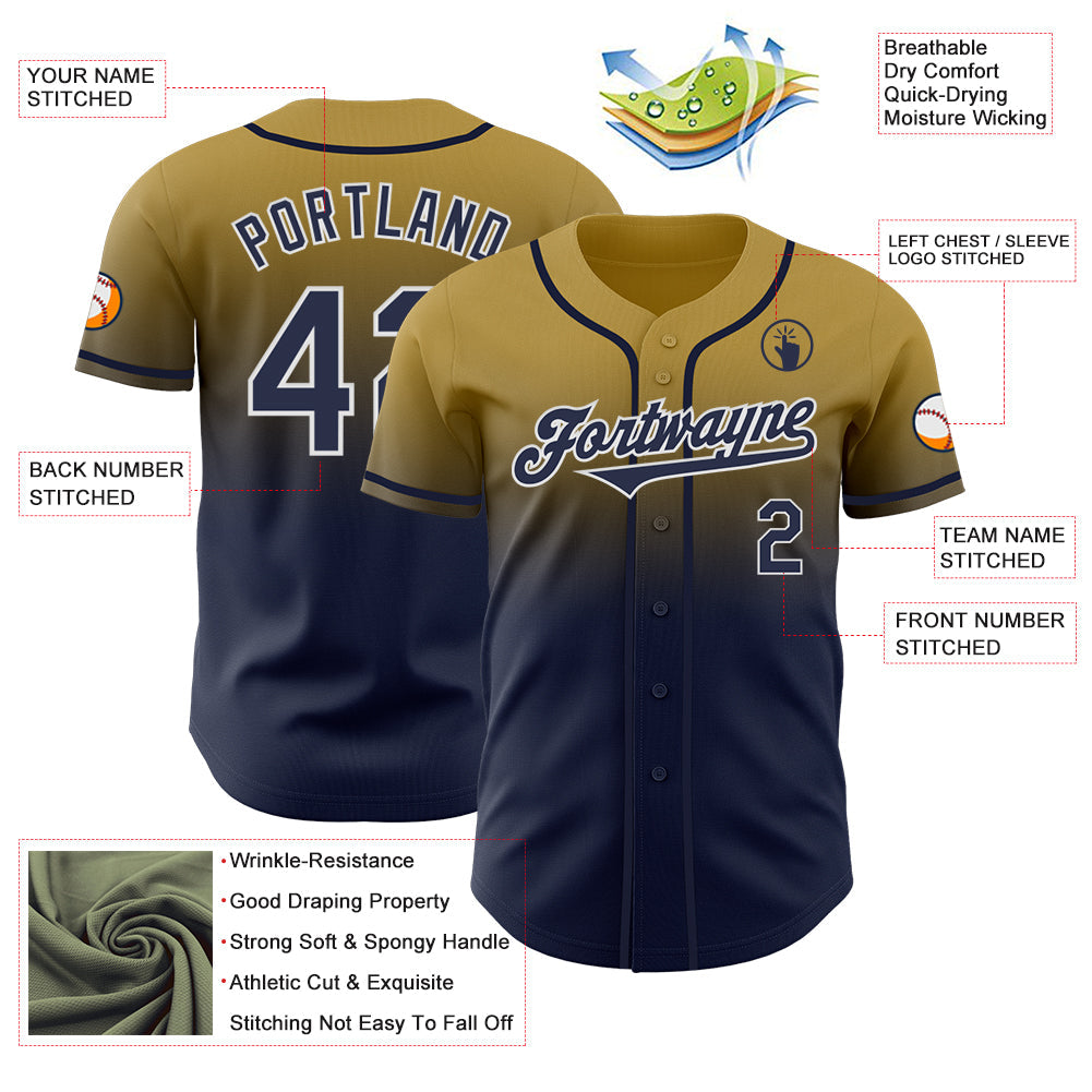 Custom Old Gold Navy-White Authentic Fade Fashion Baseball Jersey - Sky-Custom