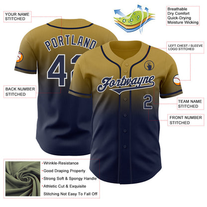 Custom Old Gold Navy-White Authentic Fade Fashion Baseball Jersey - Sky-Custom