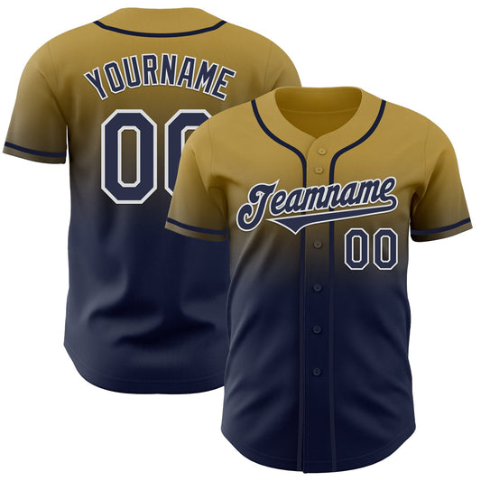Custom Old Gold Navy-White Authentic Fade Fashion Baseball Jersey - Sky-Custom
