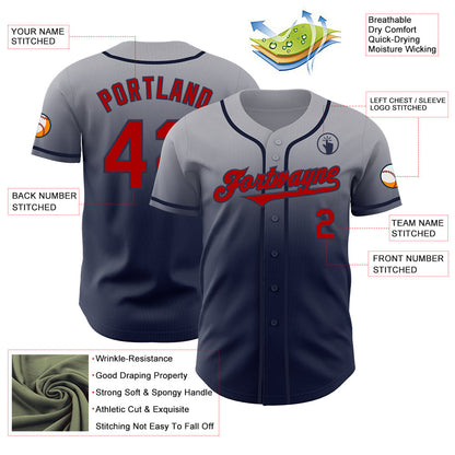 Custom Gray Red-Navy Authentic Fade Fashion Baseball Jersey - Sky-Custom