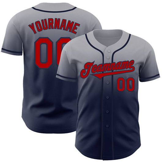 Custom Gray Red-Navy Authentic Fade Fashion Baseball Jersey - Sky-Custom