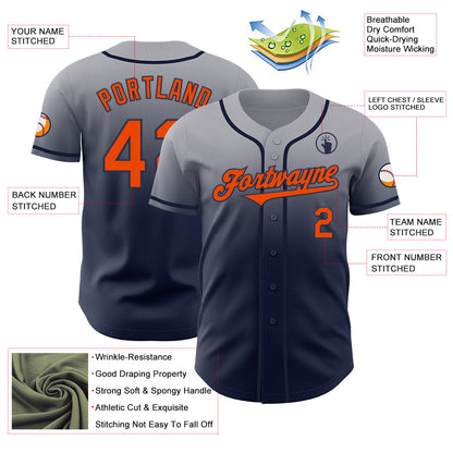 Custom Gray Orange-Navy Authentic Fade Fashion Baseball Jersey - Sky-Custom