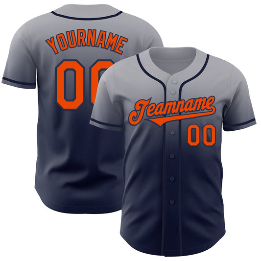 Custom Gray Orange-Navy Authentic Fade Fashion Baseball Jersey - Sky-Custom