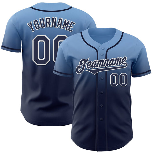 Custom Light Blue Navy-White Authentic Fade Fashion Baseball Jersey - Sky-Custom