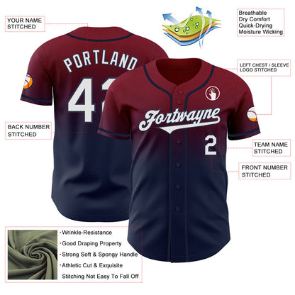 Custom Crimson White-Navy Authentic Fade Fashion Baseball Jersey - Sky-Custom