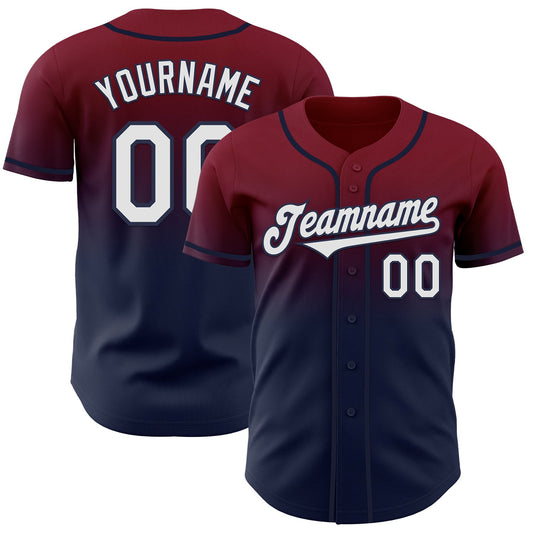 Custom Crimson White-Navy Authentic Fade Fashion Baseball Jersey - Sky-Custom