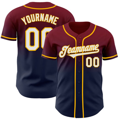 Custom Crimson Navy-Gold Authentic Fade Fashion Baseball Jersey - Sky-Custom