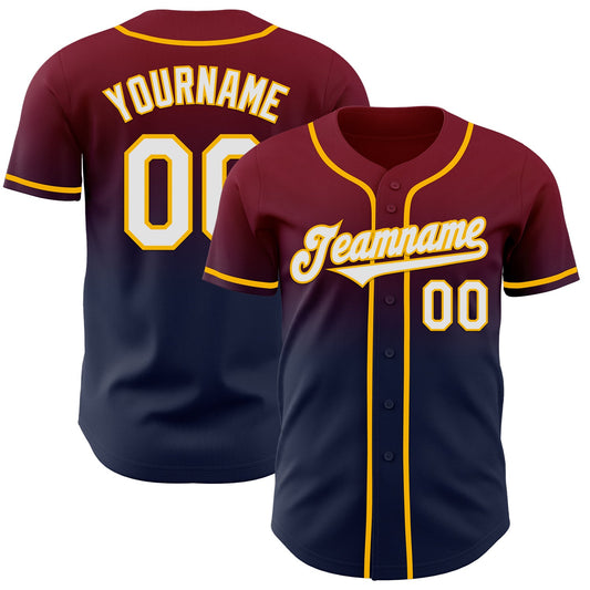 Custom Crimson Navy-Gold Authentic Fade Fashion Baseball Jersey - Sky-Custom