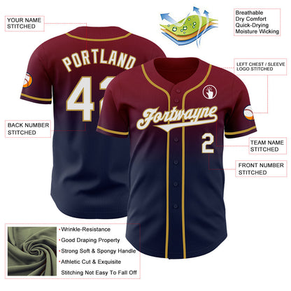 Custom Crimson Navy-Old Gold Authentic Fade Fashion Baseball Jersey - Sky-Custom