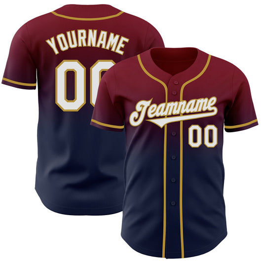 Custom Crimson Navy-Old Gold Authentic Fade Fashion Baseball Jersey - Sky-Custom