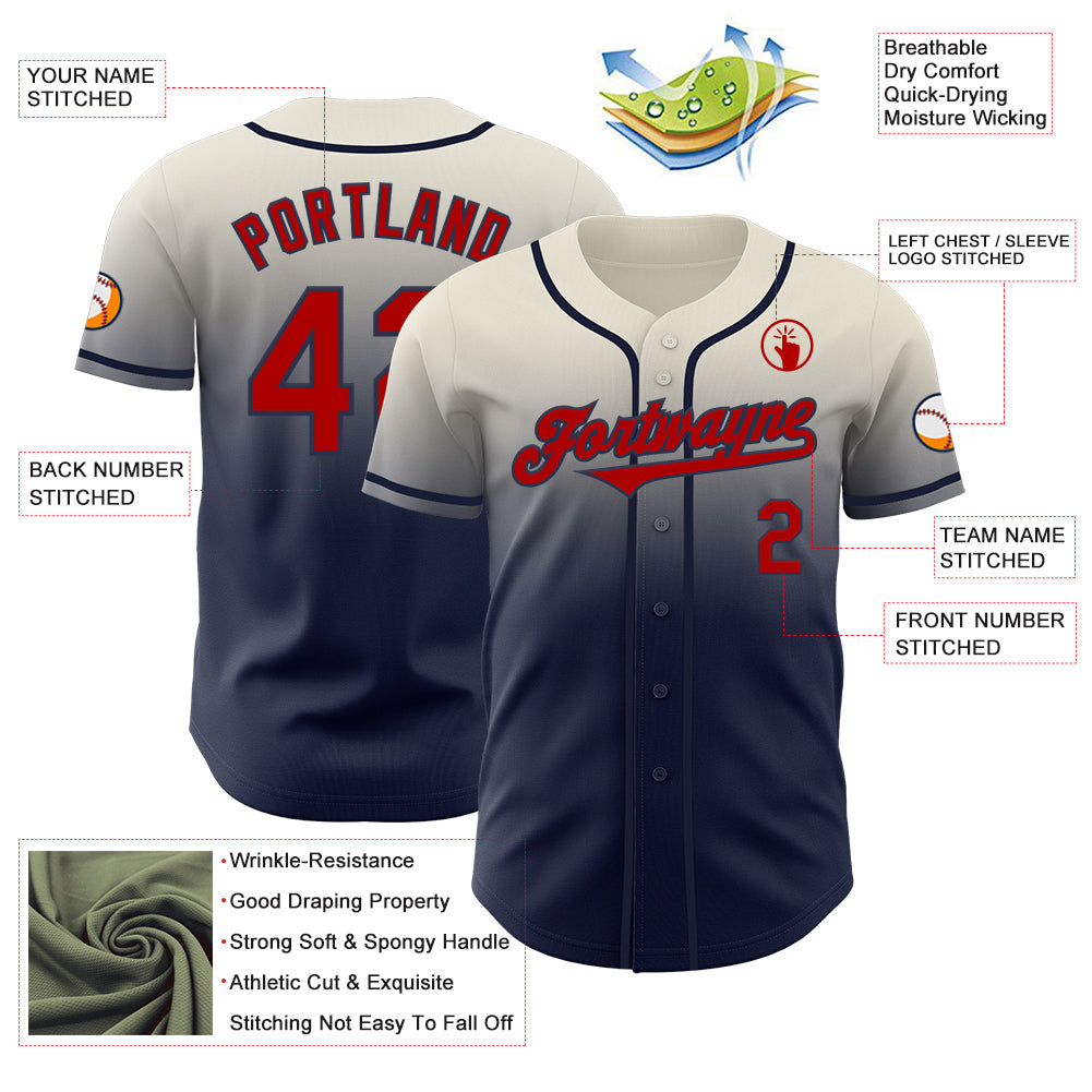 Custom Cream Red-Navy Authentic Fade Fashion Baseball Jersey - Sky-Custom