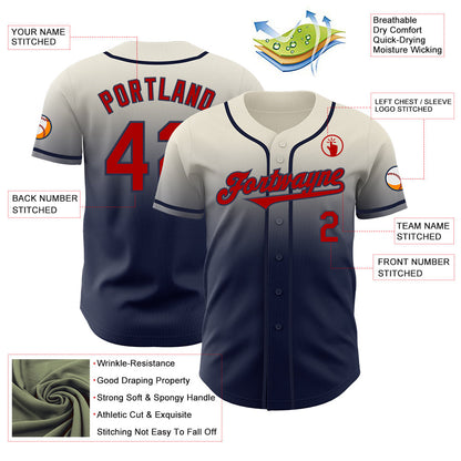 Custom Cream Red-Navy Authentic Fade Fashion Baseball Jersey - Sky-Custom