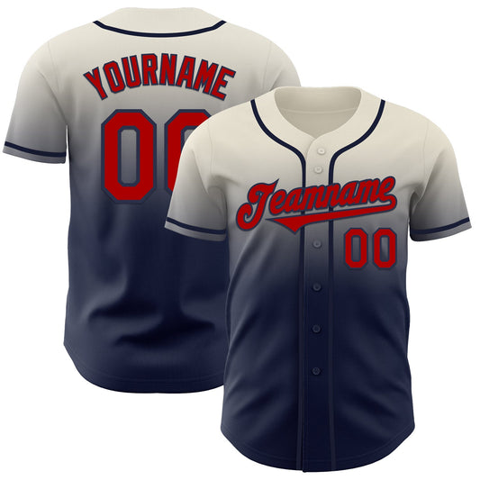 Custom Cream Red-Navy Authentic Fade Fashion Baseball Jersey - Sky-Custom