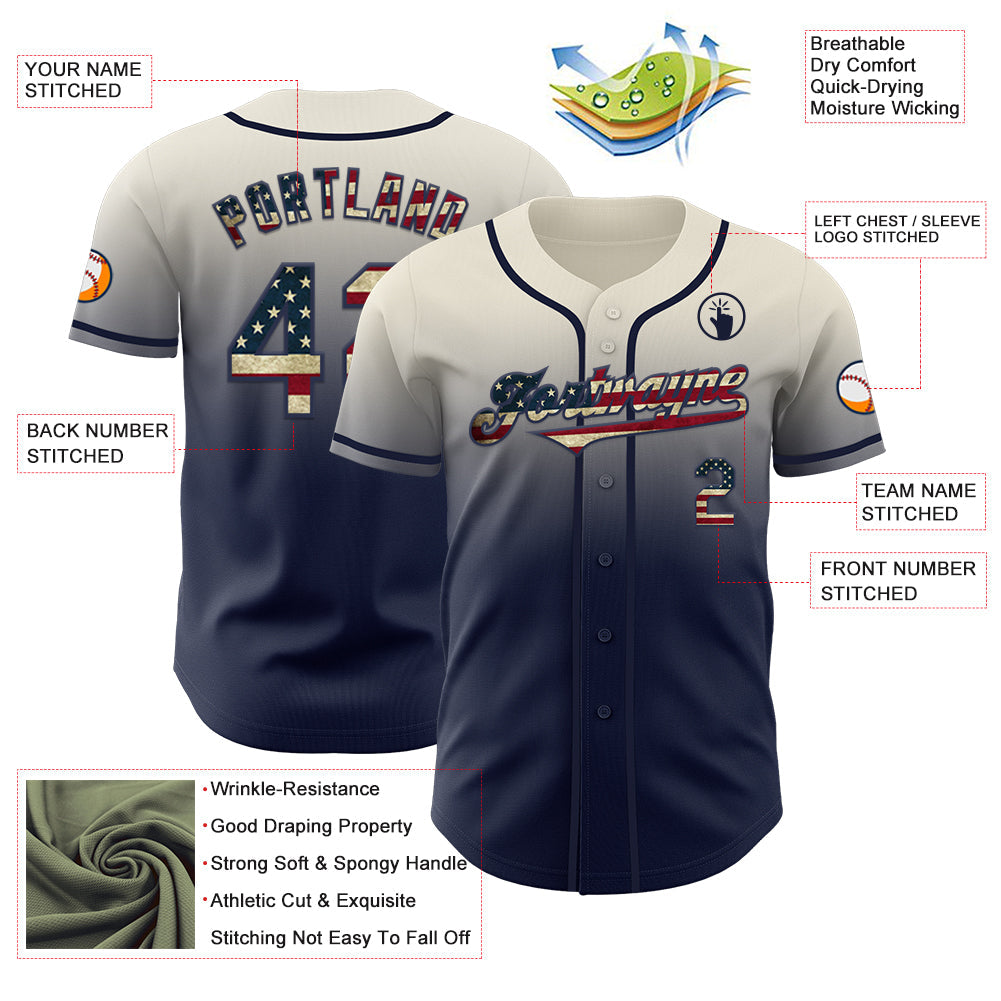 Custom Cream Vintage USA Flag-Navy Authentic Fade Fashion Baseball Jersey - Sky-Custom