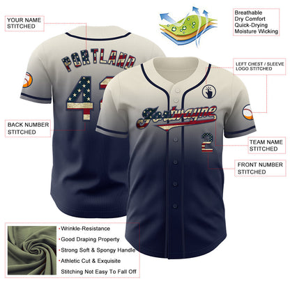 Custom Cream Vintage USA Flag-Navy Authentic Fade Fashion Baseball Jersey - Sky-Custom