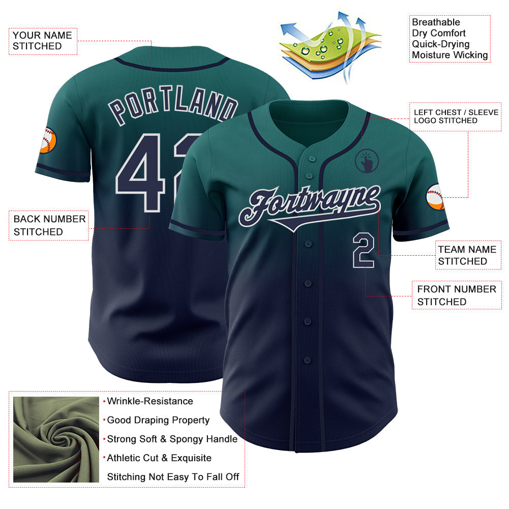 Custom Teal Navy-White Authentic Fade Fashion Baseball Jersey - Sky-Custom