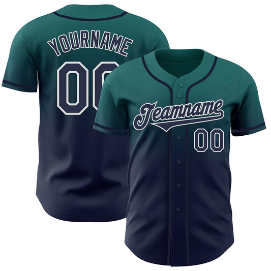 Custom Teal Navy-White Authentic Fade Fashion Baseball Jersey - Sky-Custom