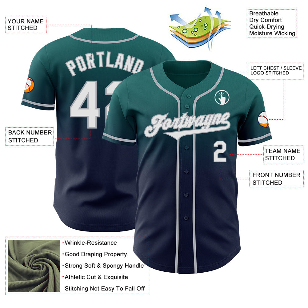 Custom Teal Navy-Gray Authentic Fade Fashion Baseball Jersey - Sky-Custom