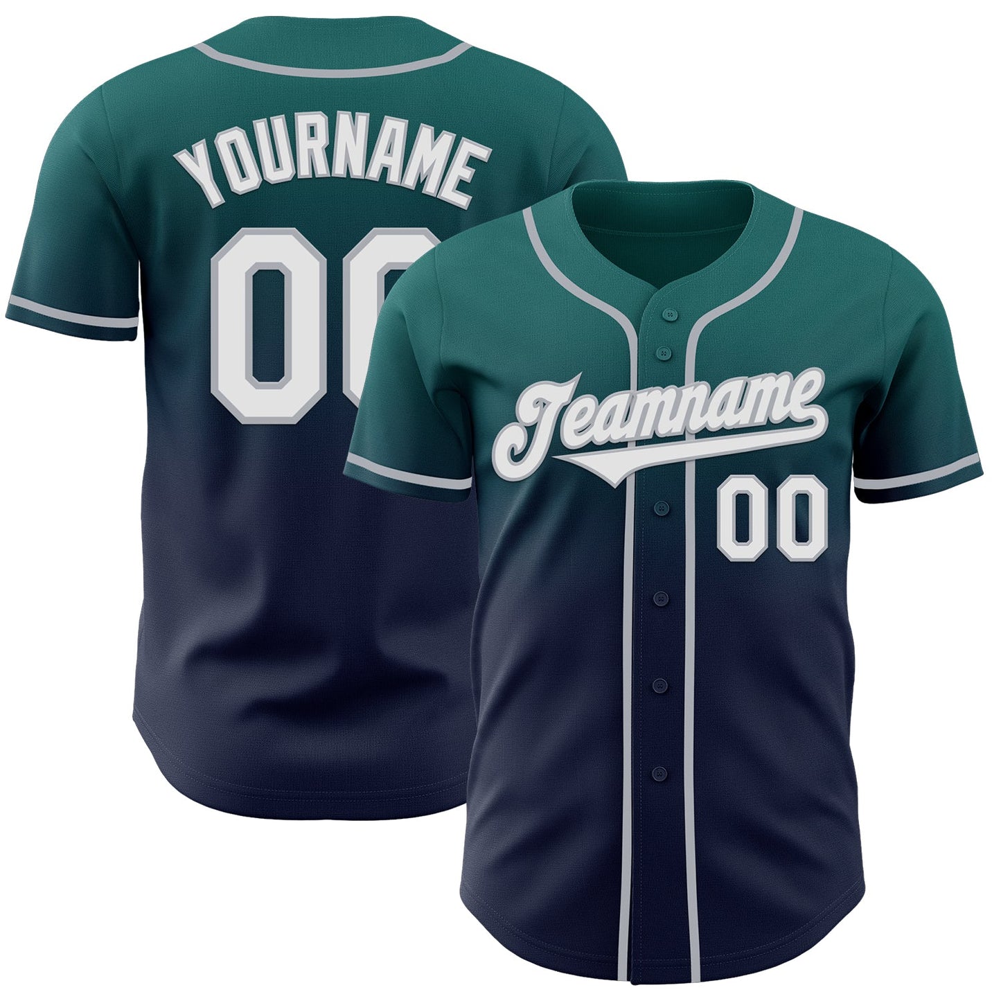 Custom Teal Navy-Gray Authentic Fade Fashion Baseball Jersey - Sky-Custom