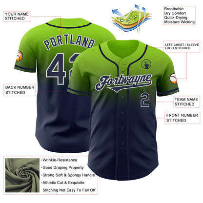 Custom Neon Green Navy-White Authentic Fade Fashion Baseball Jersey - Sky-Custom