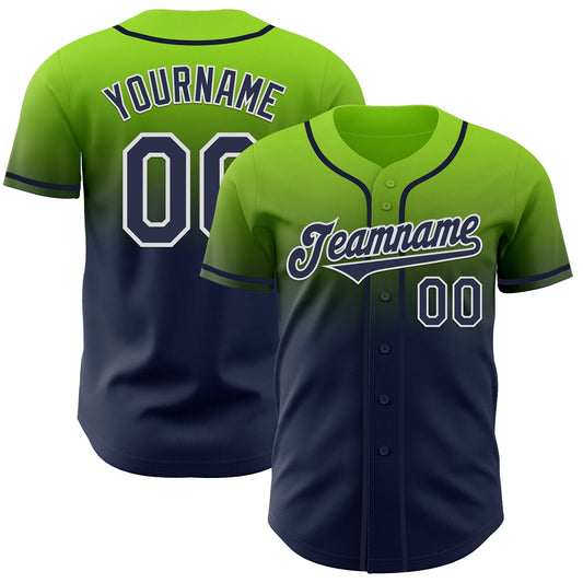 Custom Neon Green Navy-White Authentic Fade Fashion Baseball Jersey - Sky-Custom