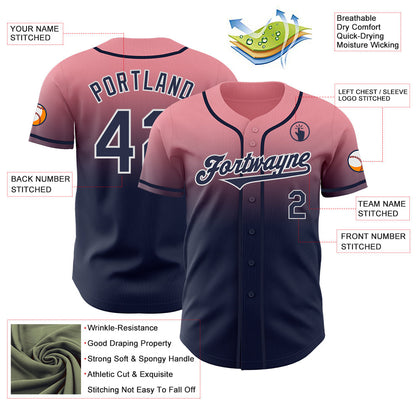 Custom Medium Pink Navy-White Authentic Fade Fashion Baseball Jersey - Sky-Custom