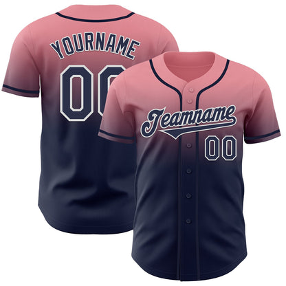 Custom Medium Pink Navy-White Authentic Fade Fashion Baseball Jersey - Sky-Custom