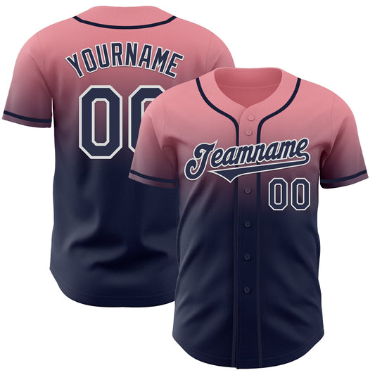 Custom Medium Pink Navy-White Authentic Fade Fashion Baseball Jersey - Sky-Custom