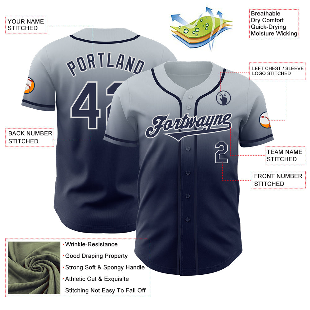 Custom Silver Navy-White Authentic Fade Fashion Baseball Jersey - Sky-Custom