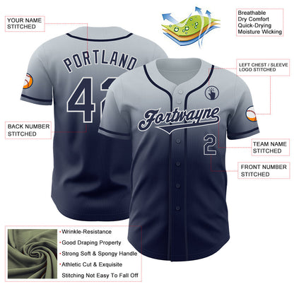 Custom Silver Navy-White Authentic Fade Fashion Baseball Jersey - Sky-Custom