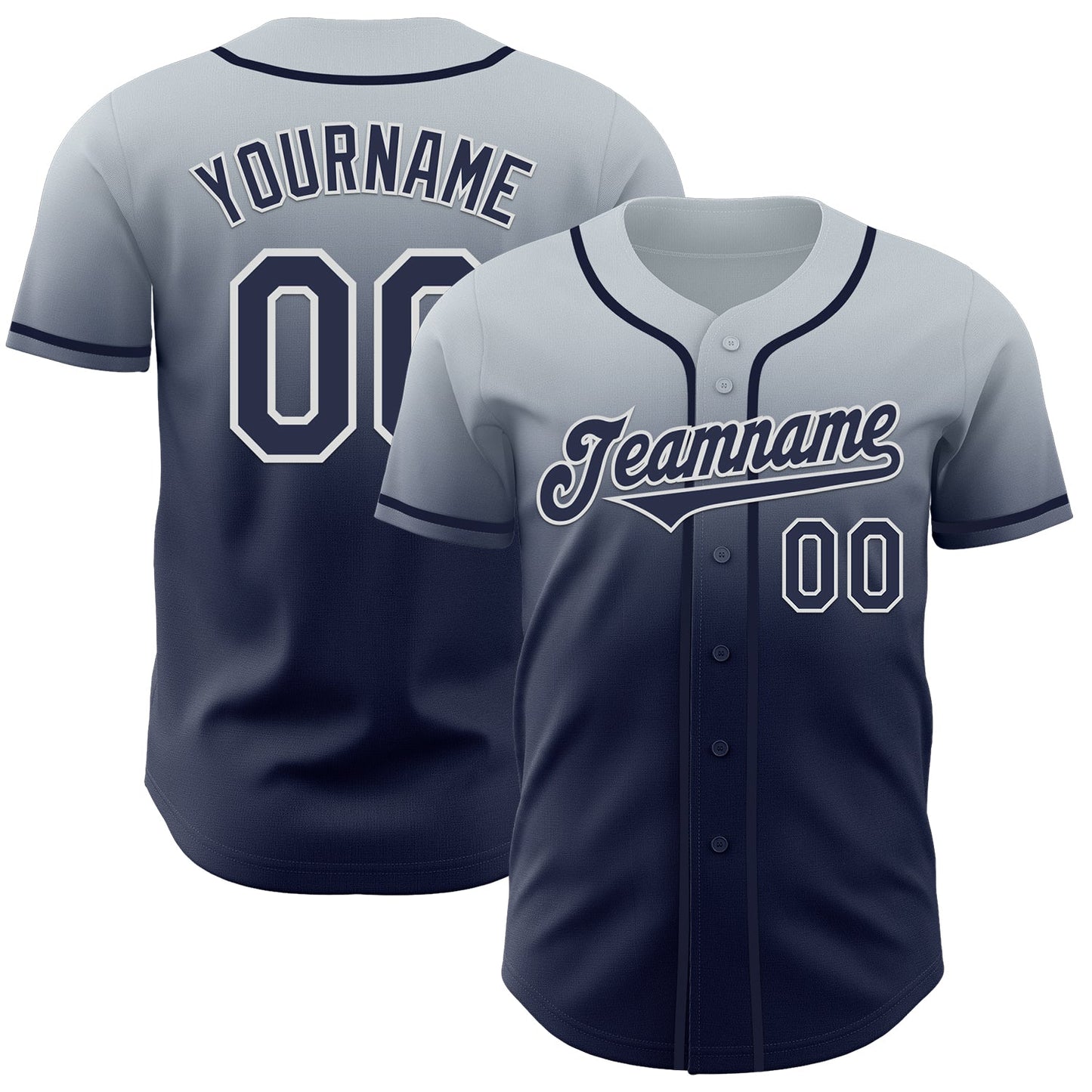 Custom Silver Navy-White Authentic Fade Fashion Baseball Jersey - Sky-Custom