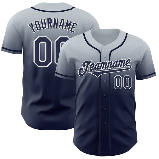Custom Silver Navy-White Authentic Fade Fashion Baseball Jersey - Sky-Custom