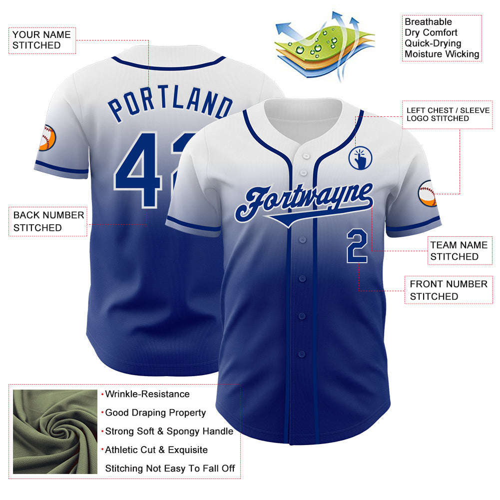 Custom White Royal Authentic Fade Fashion Baseball Jersey - Sky-Custom