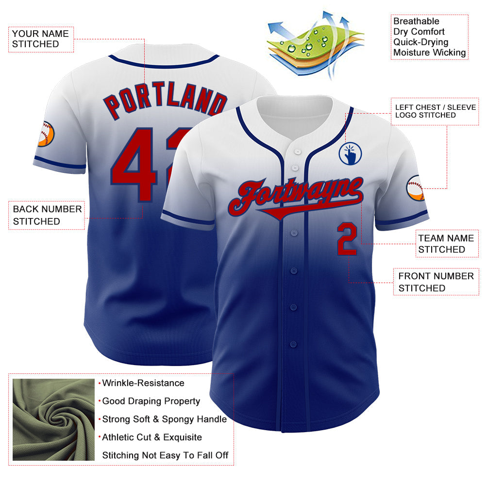 Custom White Red-Royal Authentic Fade Fashion Baseball Jersey - Sky-Custom