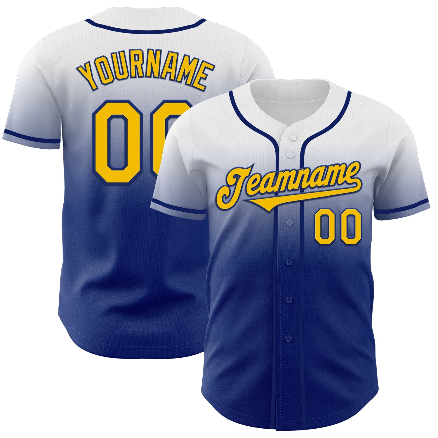 Custom White Yellow-Royal Authentic Fade Fashion Baseball Jersey - Sky-Custom