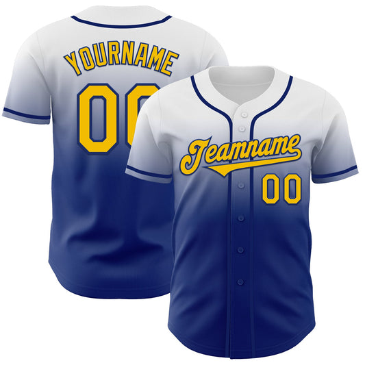 Custom White Yellow-Royal Authentic Fade Fashion Baseball Jersey - Sky-Custom