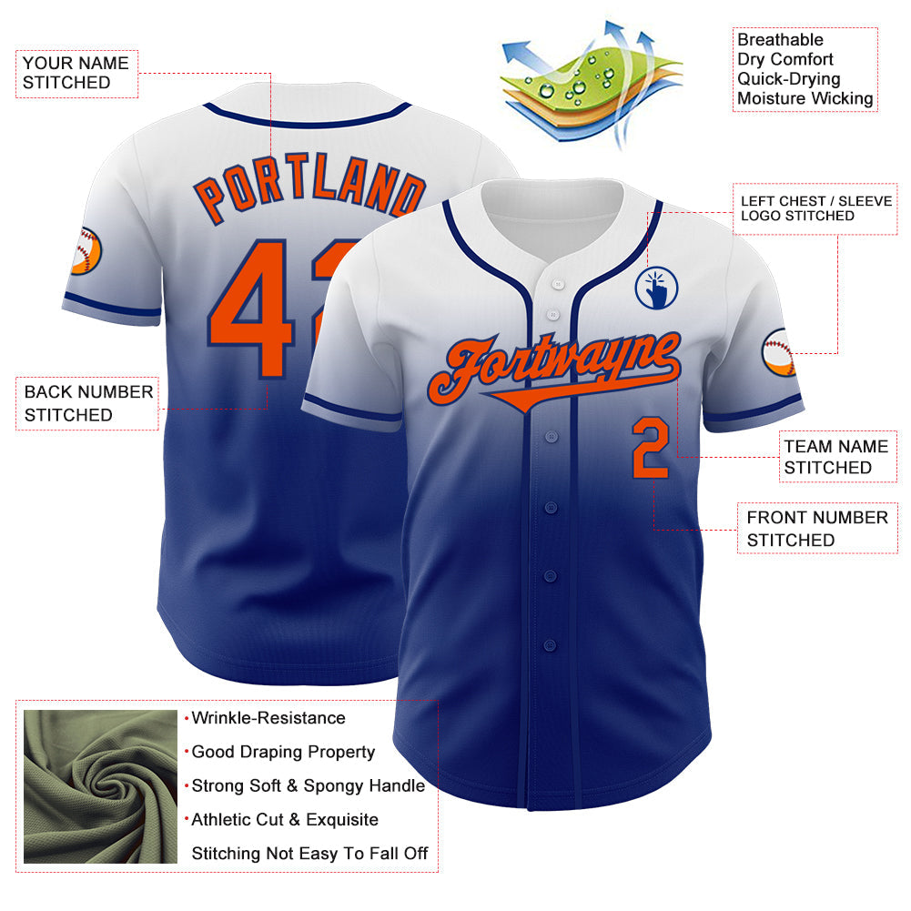 Custom White Orange-Royal Authentic Fade Fashion Baseball Jersey - Sky-Custom